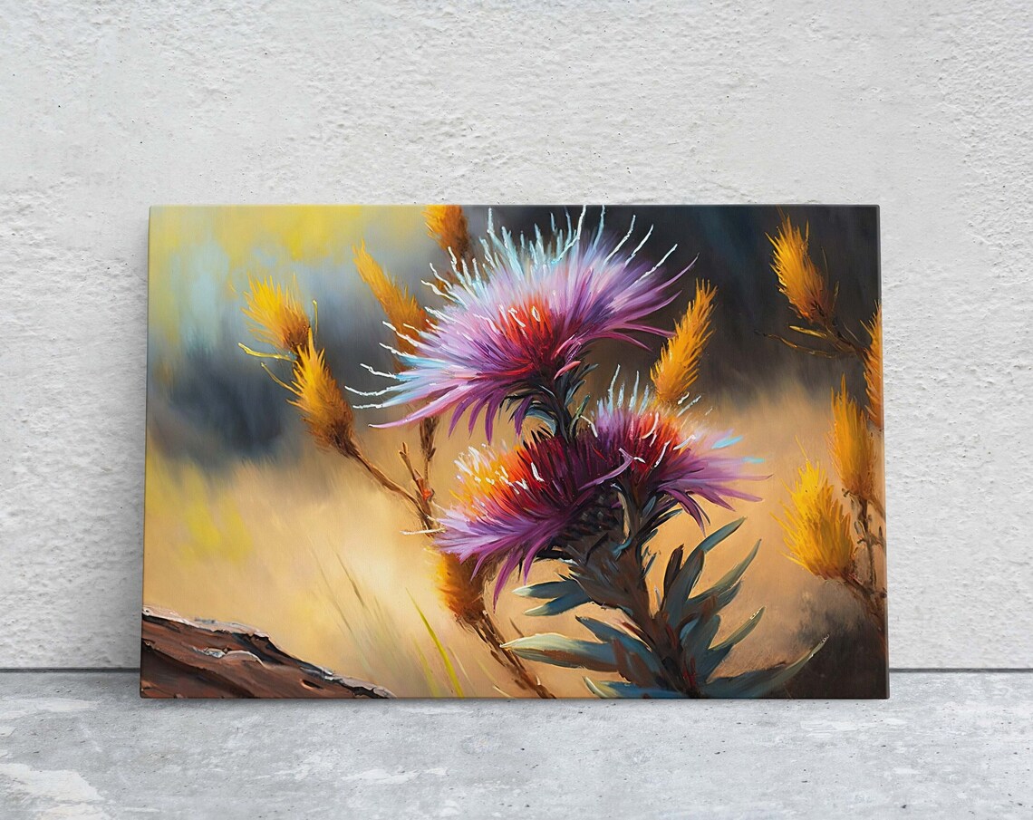 Pink Blazing Star Wildflowers Prairie Golden Grass Floral Wall Art