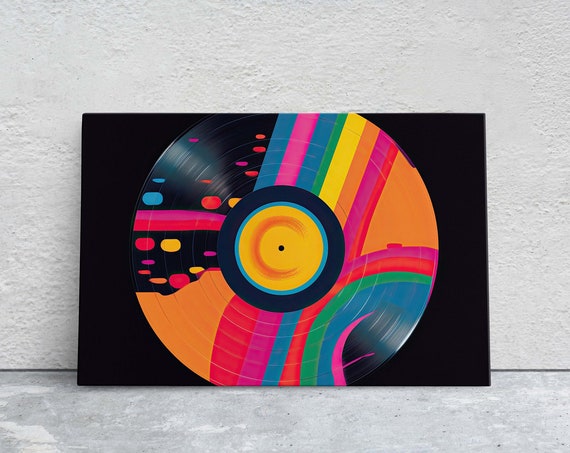 Vinyl Pop Art On Abstract Record Music Lover Lp Print Bright Color Bold Painting Disc Disk Circle Art Office Decor Game Room