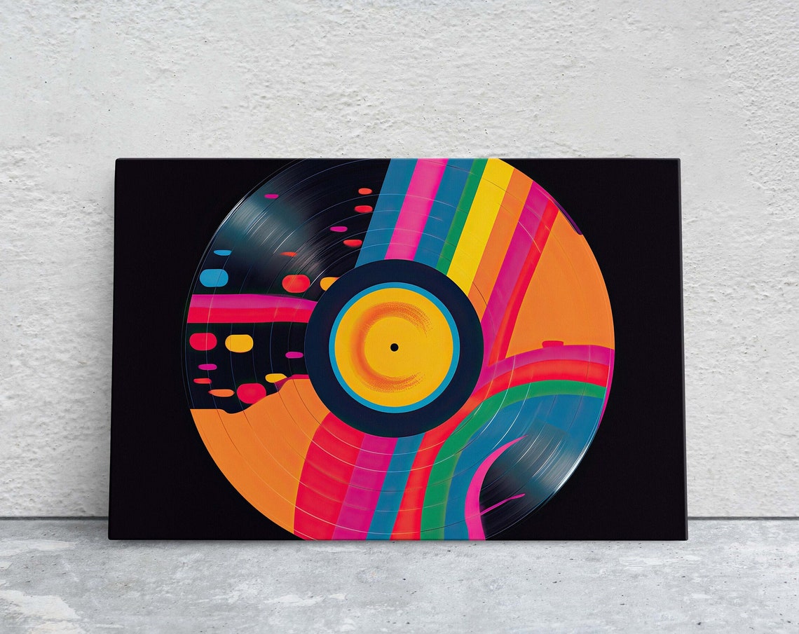 Neon Rainbow Vinyl Record Pop Art Retro Music Lover Wall Decor Poster
