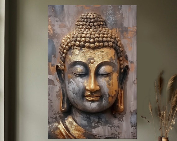 Gold Buddha Wall Art Yoga Art Buddhism Print Meditation Wall Art Zen Buddha Modern Decor Indian Extra Large Living Room Decor