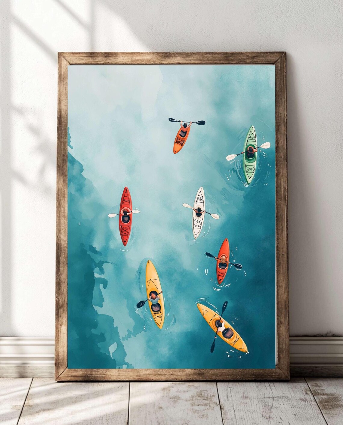 Minimalist Watercolor Kayaking Aerial Lake View Art Print
