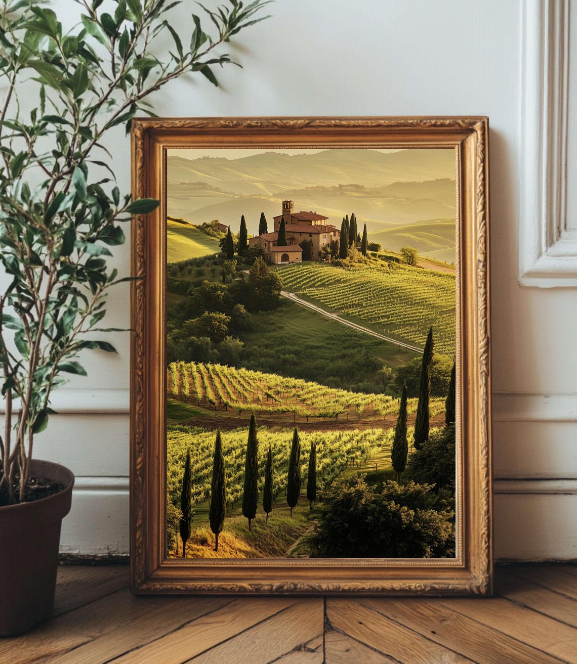 Tuscan Hilltop Villa Surrounded by Cypress and Vineyards Poster