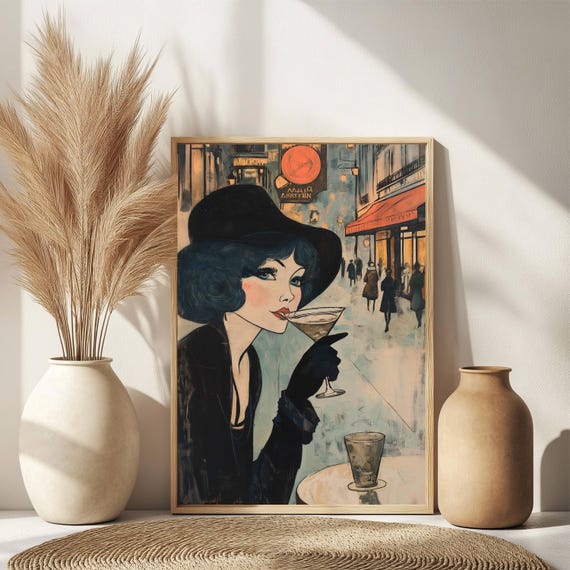 Vintage Paris Wall Art Parisian Women Illustration French Print Retro Decor