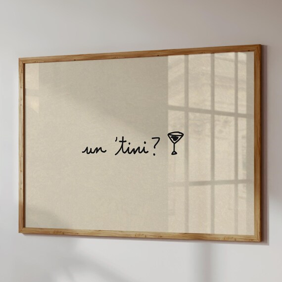 Martini Print Minimalist Bar Cart Poster Hand Drawn Kitchen Art Digital Download Horizontal