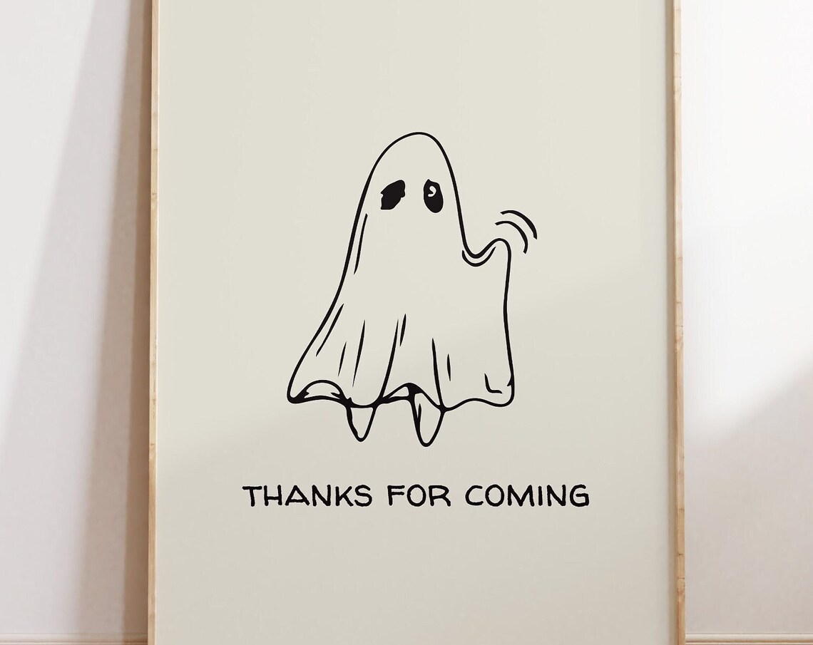 Thanks For Coming Ghost Wall Art, Neutral Halloween
