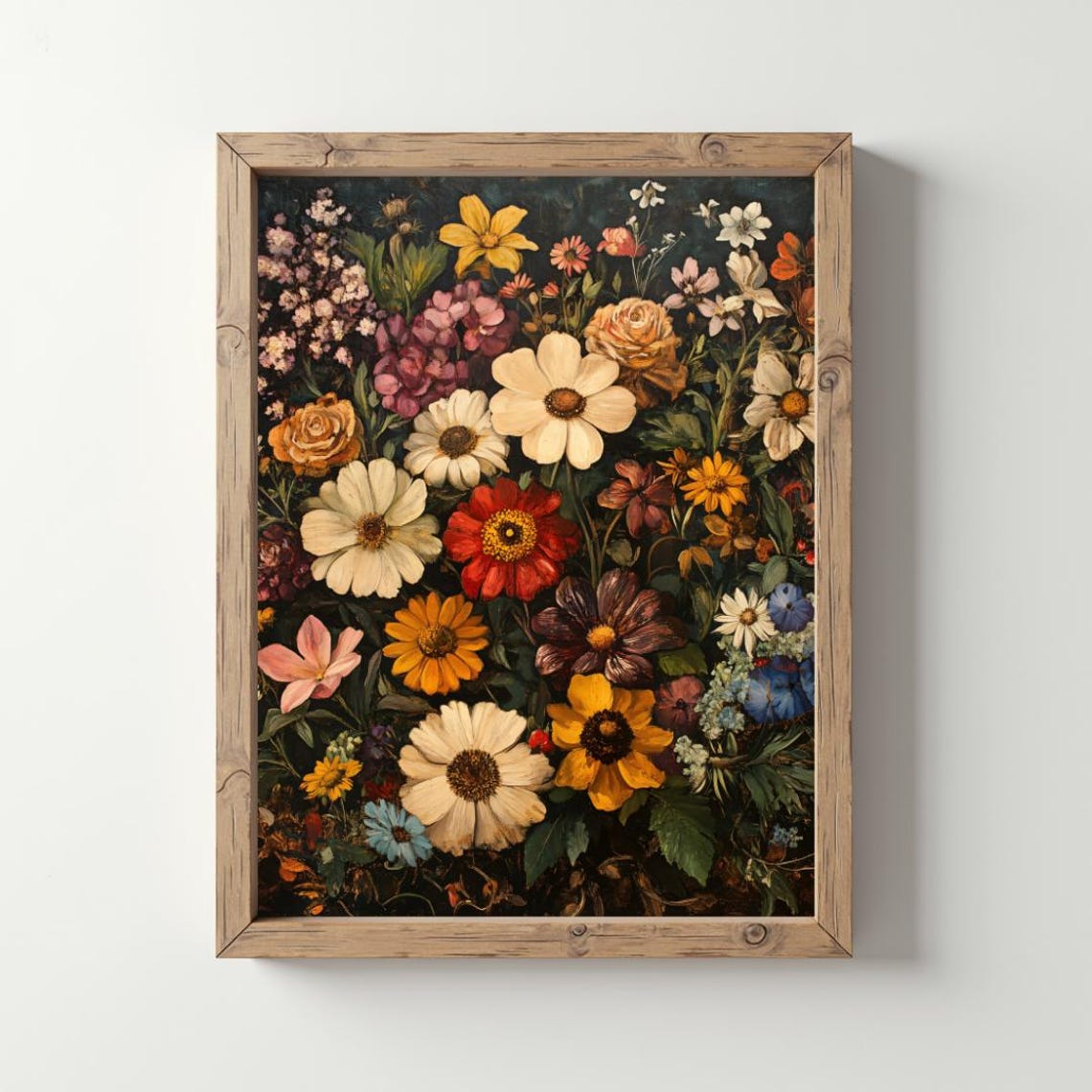 Vintage Wildflower Bouquet on Dark Background Still Life Poster