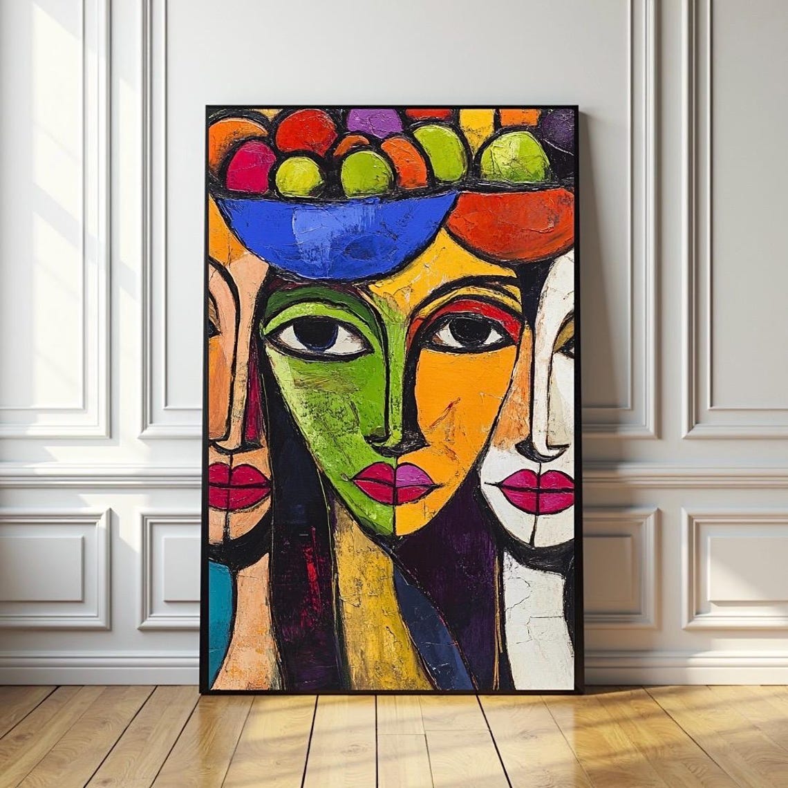 African Sisters Wall Art Abstract Geometric Art Vibrant Art Print Living Room Art Home Decor Wall Decor