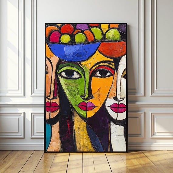 African Sisters Wall Art Abstract Geometric Art Vibrant Art Print Living Room Art Home Decor Wall Decor