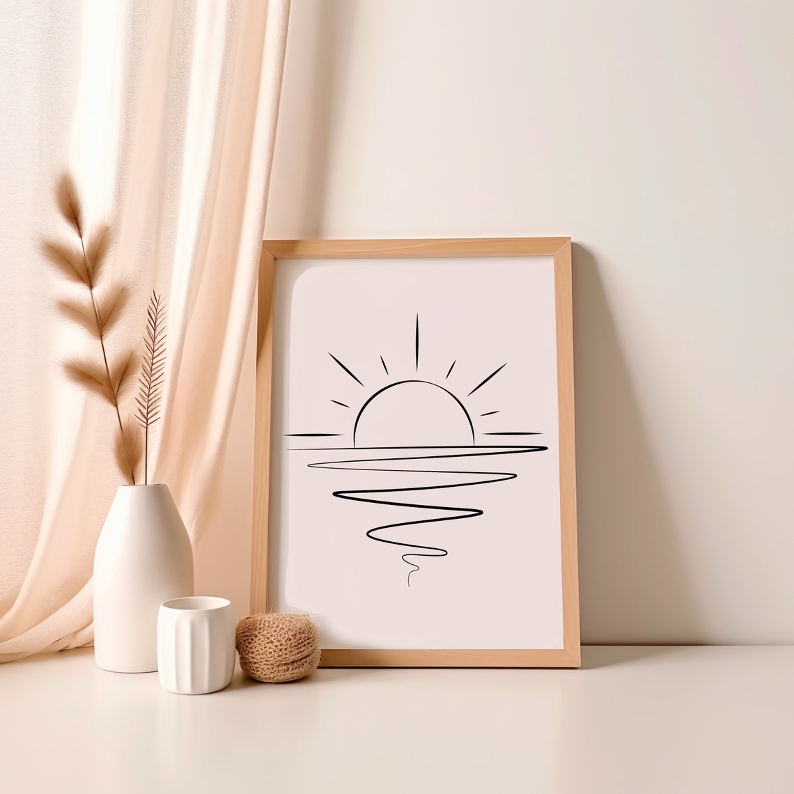 Sun Ocean Waves One Line Art Minimalist Sunrise Summer Drawing Poster - Image 2