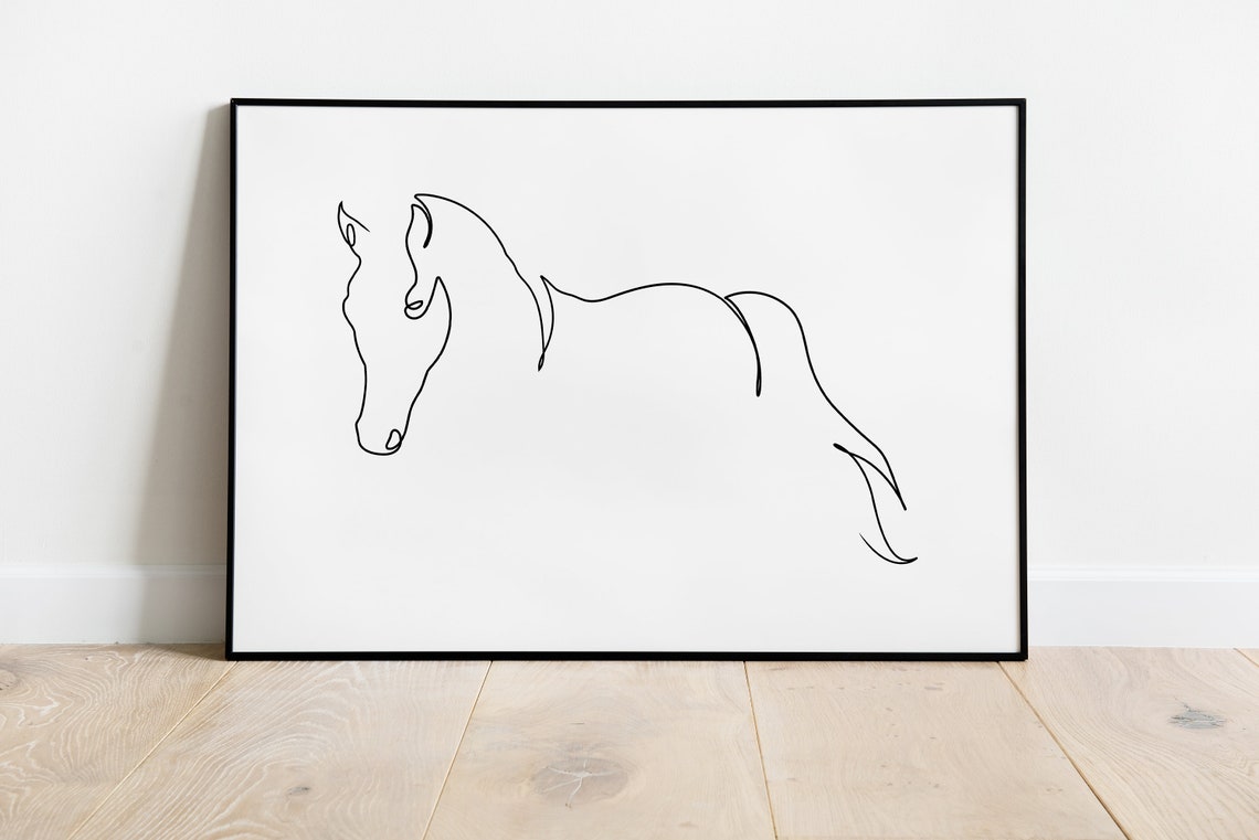 Horse One Line Drawing Minimalist Black Line Equestrian Wall Art