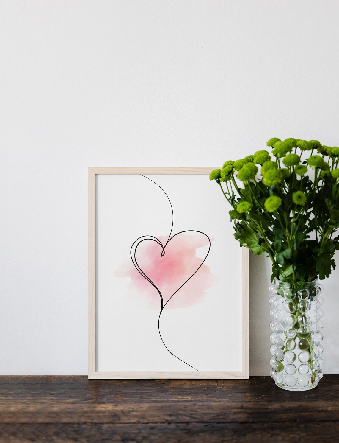 Heart One Line Drawing Pink Watercolor Wash Minimalist Love Print - Image 2