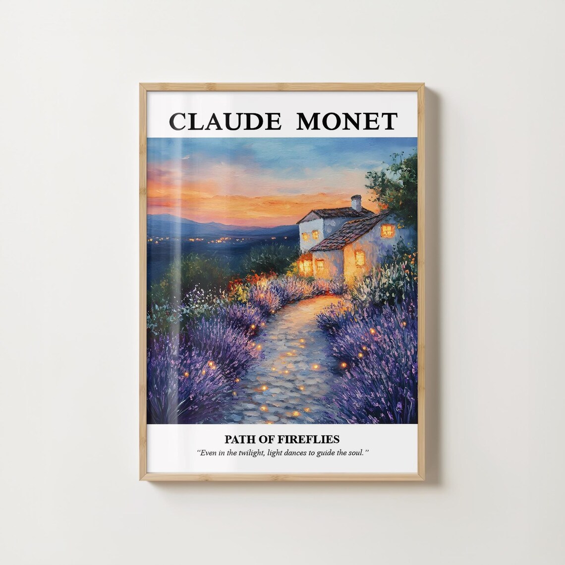 Monet Inspired Twilight Cottage and Path of Fireflies Poster - Image 2