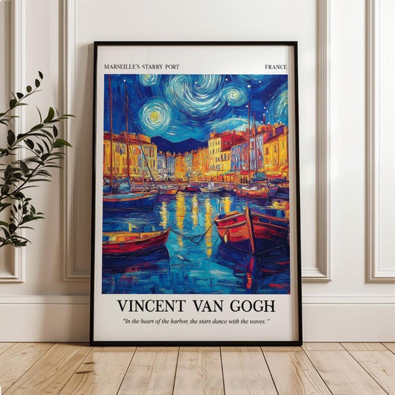 Van Gogh Wall Art Starry Night Print Marseille Harbor Poster Impressionist Artwork Van Gogh Nautical Painting