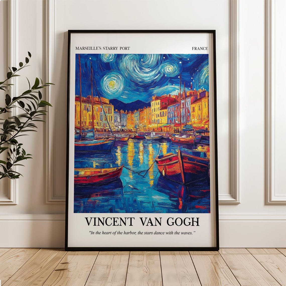 Van Gogh Wall Art Starry Night Print Marseille Harbor Poster Impressionist Artwork Van Gogh Nautical Painting