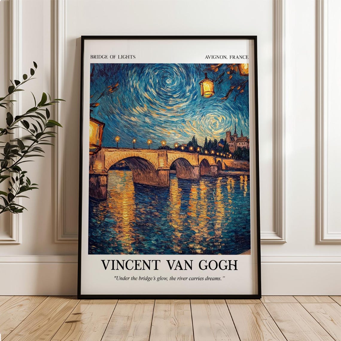 Van Gogh Wall Art Bridge Of Lights Print Night Landscape Painting River Reflection Art