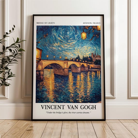 Van Gogh Wall Art Bridge Of Lights Print Night Landscape Painting River Reflection Art