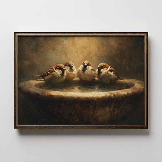 Sparrow Wall Art Rustic Bird Print Vintage Nature Painting Bath Artwork Country Cottage Decor Wildlife Illustration