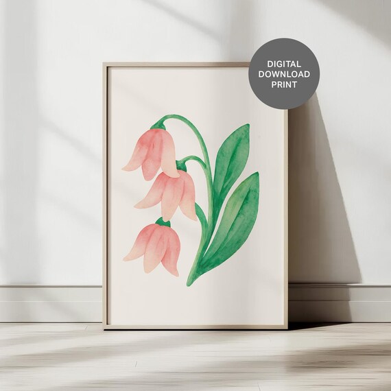 Blush Pink Watercolor Bellflowers Soft Spring Floral Wall Art