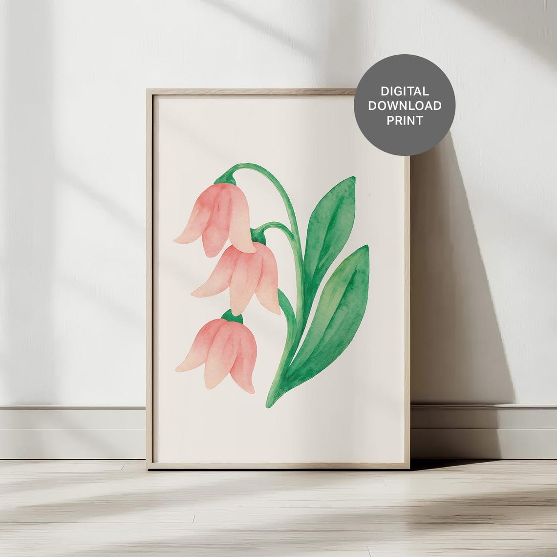 Blush Pink Watercolor Bellflowers Soft Spring Floral Wall Art