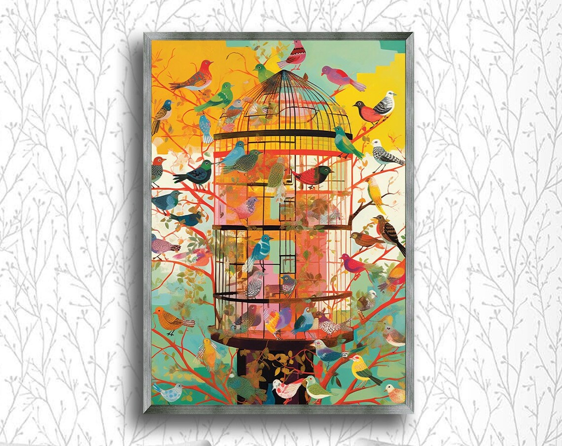 Aviary Of Autumn, Whimsical Seasonal Nature Art