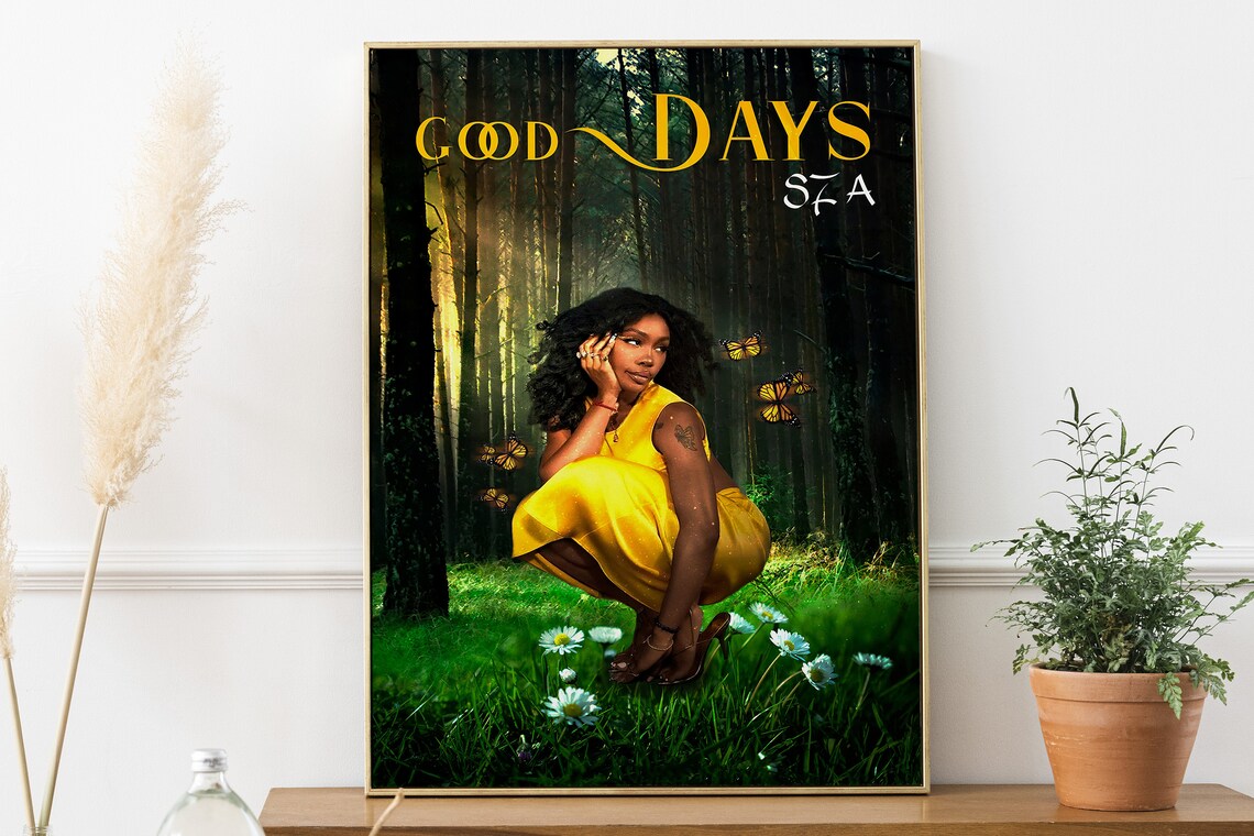 SZA Good Days Forest Artwork with Woman in Yellow Dress Poster