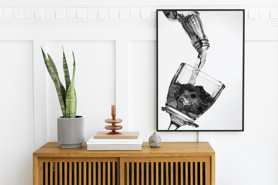 Whisky Pouring Crystal Tumbler Black and White Home Bar Poster - Image 2