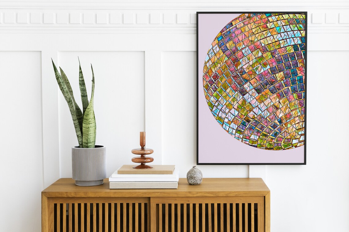 Mosaic Disco Ball Colorful Stained Glass Retro Bar Cart Wall Art - Image 2