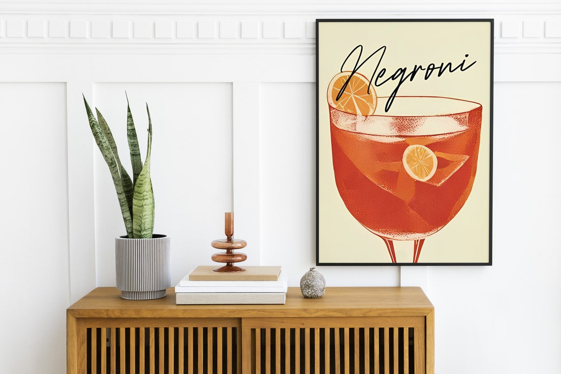 Negroni Script Typography Cocktail Glass Home Bar Cart Poster - Image 2