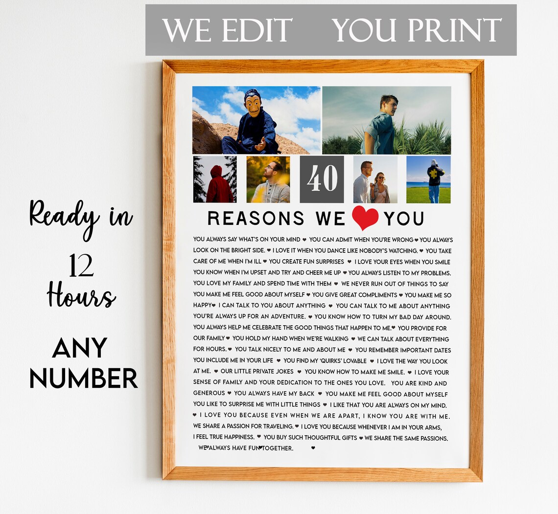 40 Reasons We Love You Photo Strip Keepsake Birthday Poster Gift