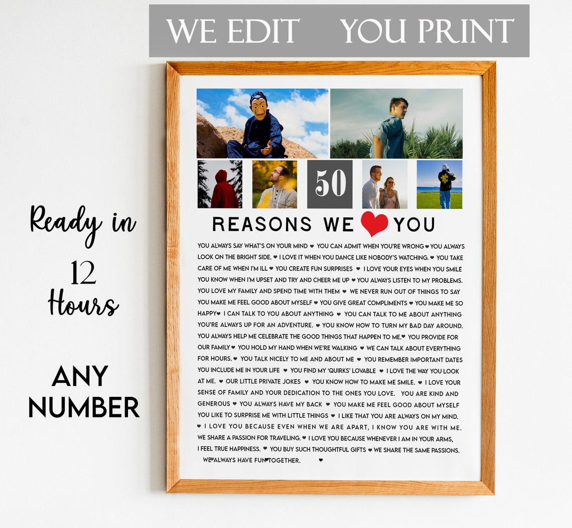 50 Reasons We Love You Photo Strip Keepsake Birthday Poster Gift