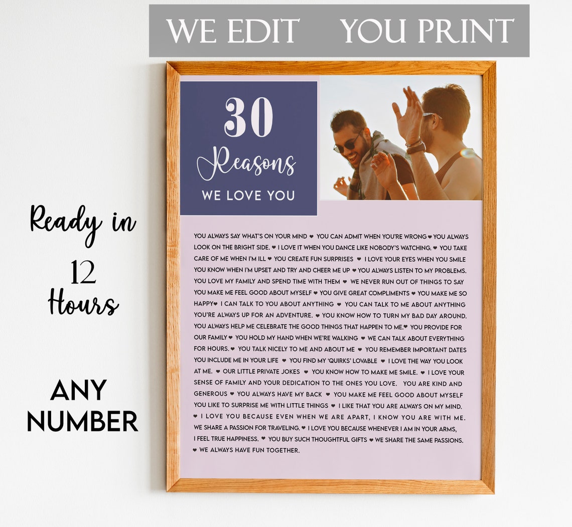 30th Birthday Gift 30 Reasons We Love You Personalised Print Gift Idea Custom Gift 30 Reasons Personalized Gift