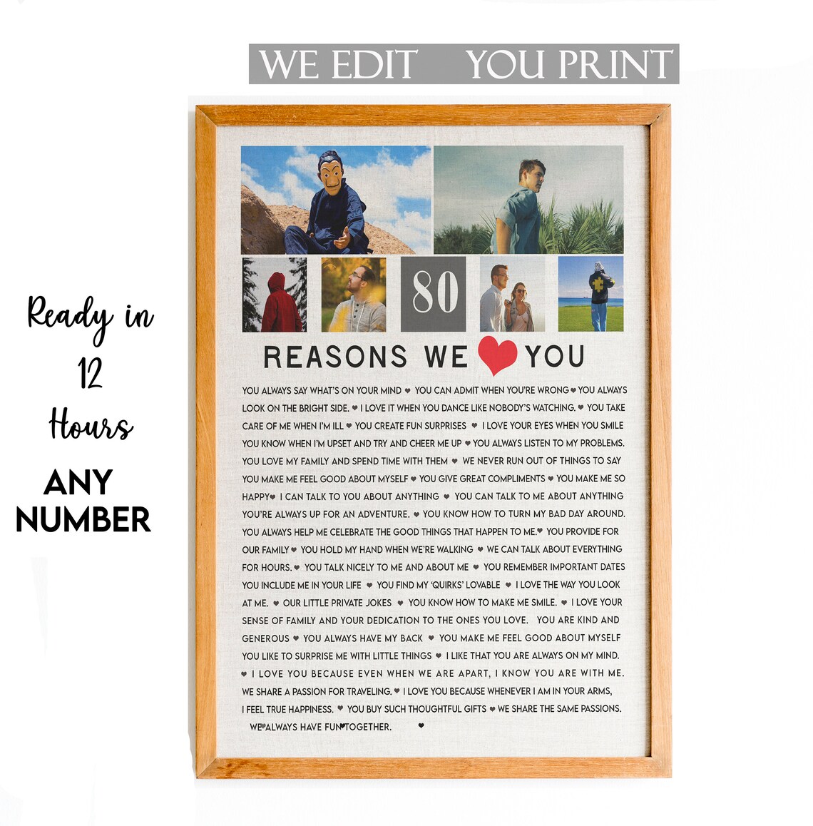 80 Reasons We Love You Photo Strip Keepsake Birthday Poster Gift