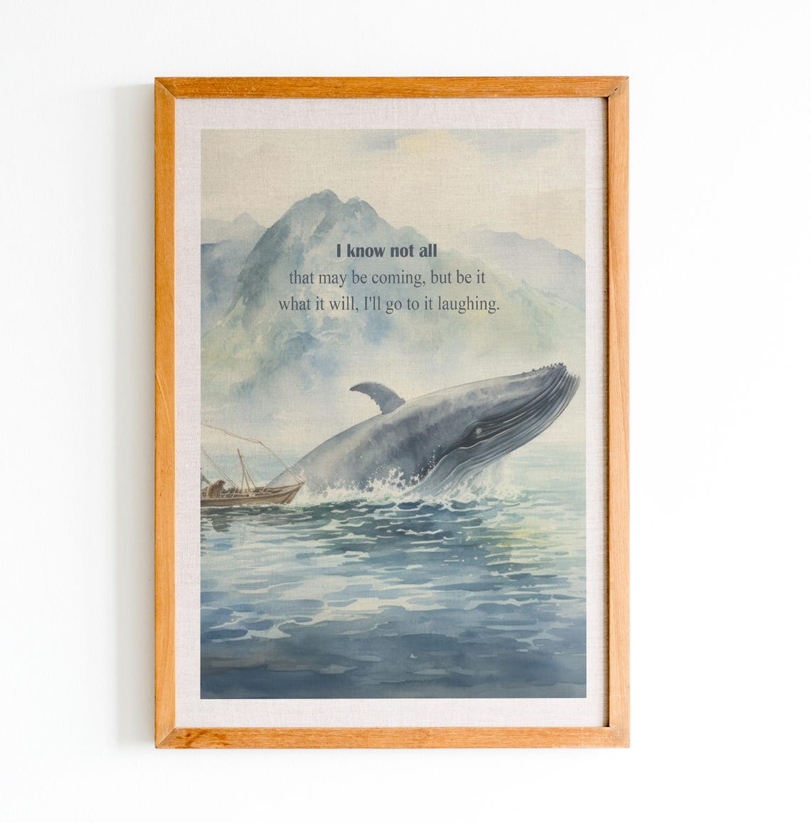 Moby Dick Go To It Laughing Quote Art Watercolor Whale Ocean Poster