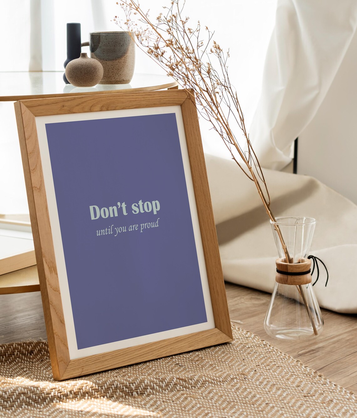 Don't Stop Until You Are Proud Navy Minimalist Quote Art Poster - Image 2