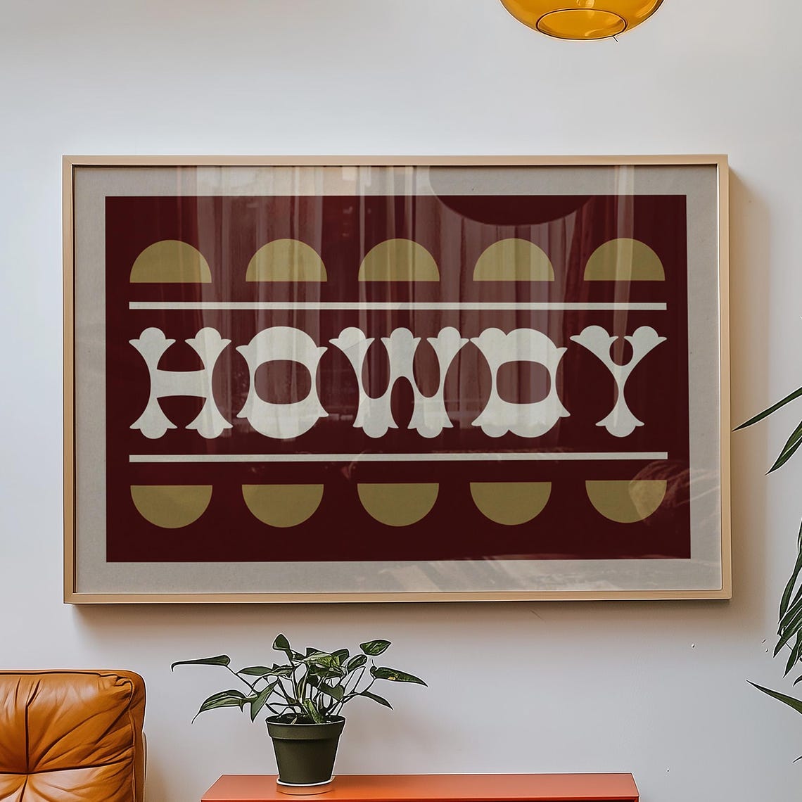HOWDY Western Typography Maroon Gold Vintage Southern Wall Art Poster - Image 2