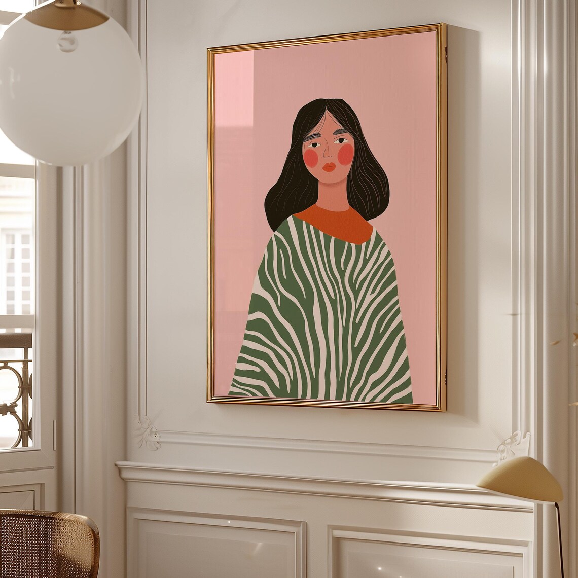 Modern Boho Portrait, Minimalist Woman Illustration