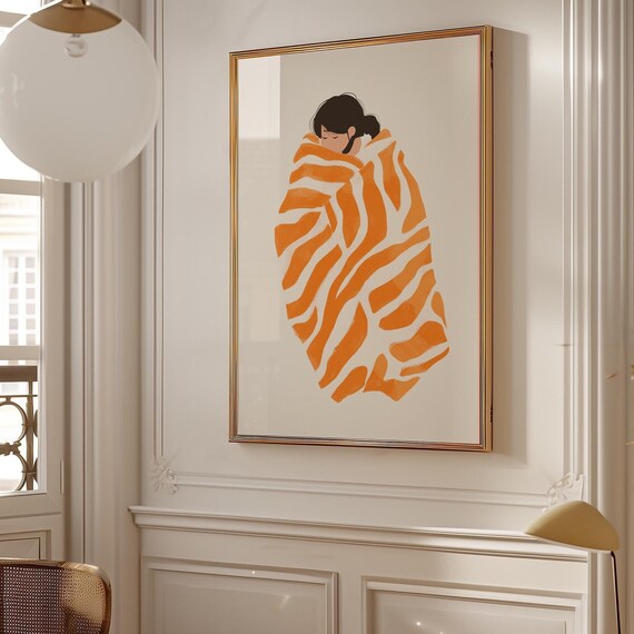 Modern Boho Portrait, Abstract Woman In Red Zebra Pattern
