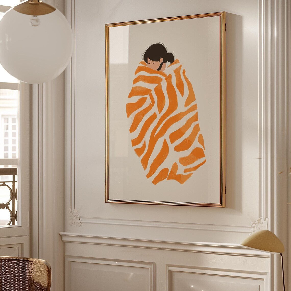 Modern Boho Portrait, Abstract Woman In Red Zebra Pattern