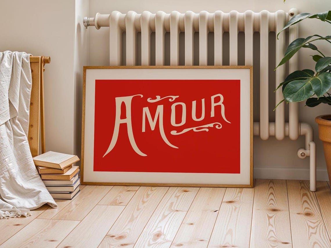 Amour Love Red Typography French Romantic Script Wall Poster - Image 2