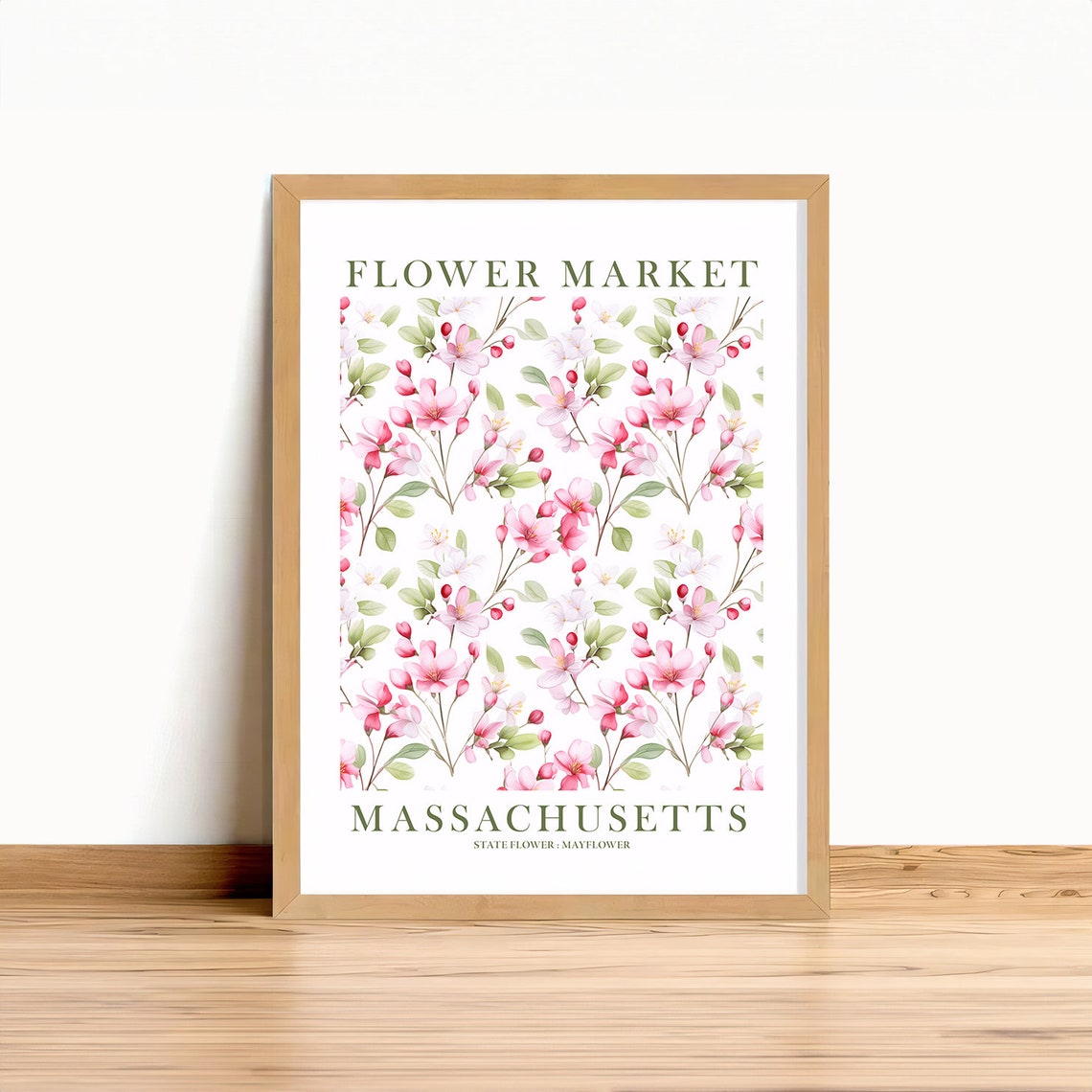 Flower Market Massachusetts Mayflower State Flower Art Poster