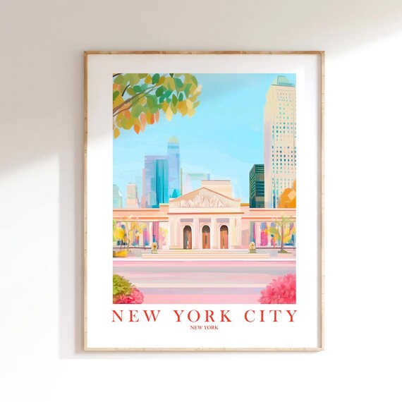 New York City Library Classical Landmark Manhattan Travel Poster