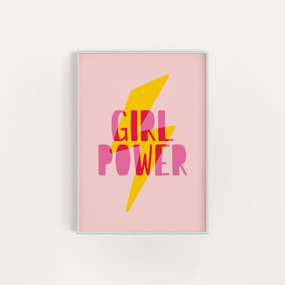 Girl Power Lightning Bolt Pastel Pink Sweet Fierce Girl Room Poster