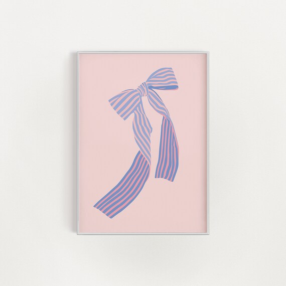 Pink Periwinkle Striped Ribbon Bow Blush Coquette Feminine Style Poster