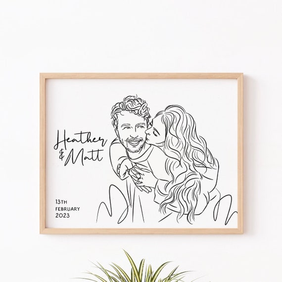 Custom Couple Line Art Drawing Minimalist Portrait Print Best Romantic Engagement Gift For Friendship Anniversary Mothers Day Gift