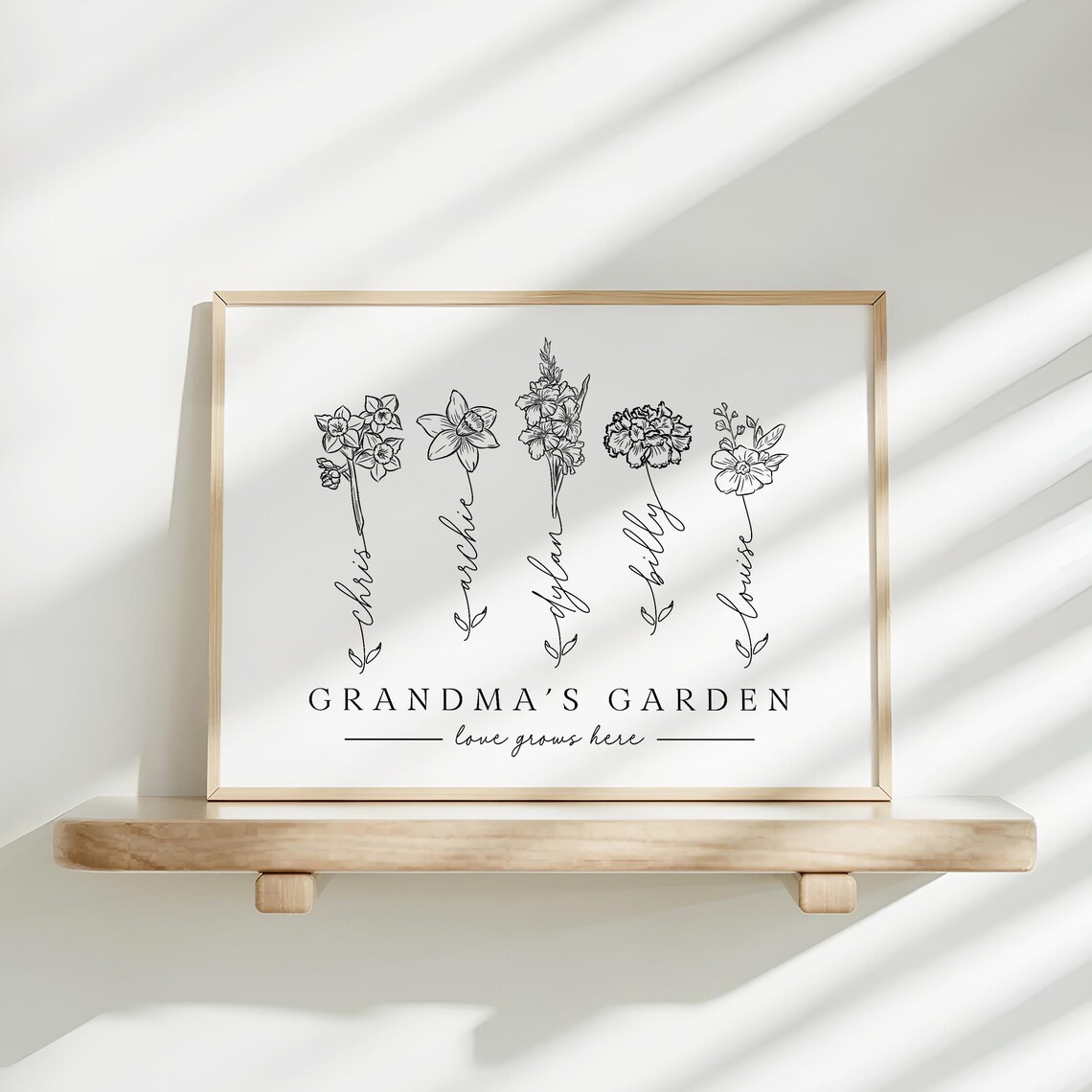 Grandmas Garden Family Flower Art Custom Grandchildren Names Personalized Line Art Print For Mothers Day Birthday Anniversaries Gift