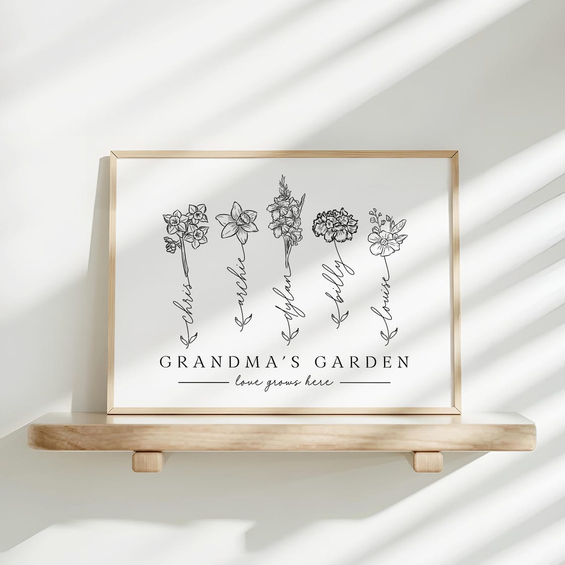 Personalized Grandma's Garden Birth Flower Line Art Keepsake Poster
