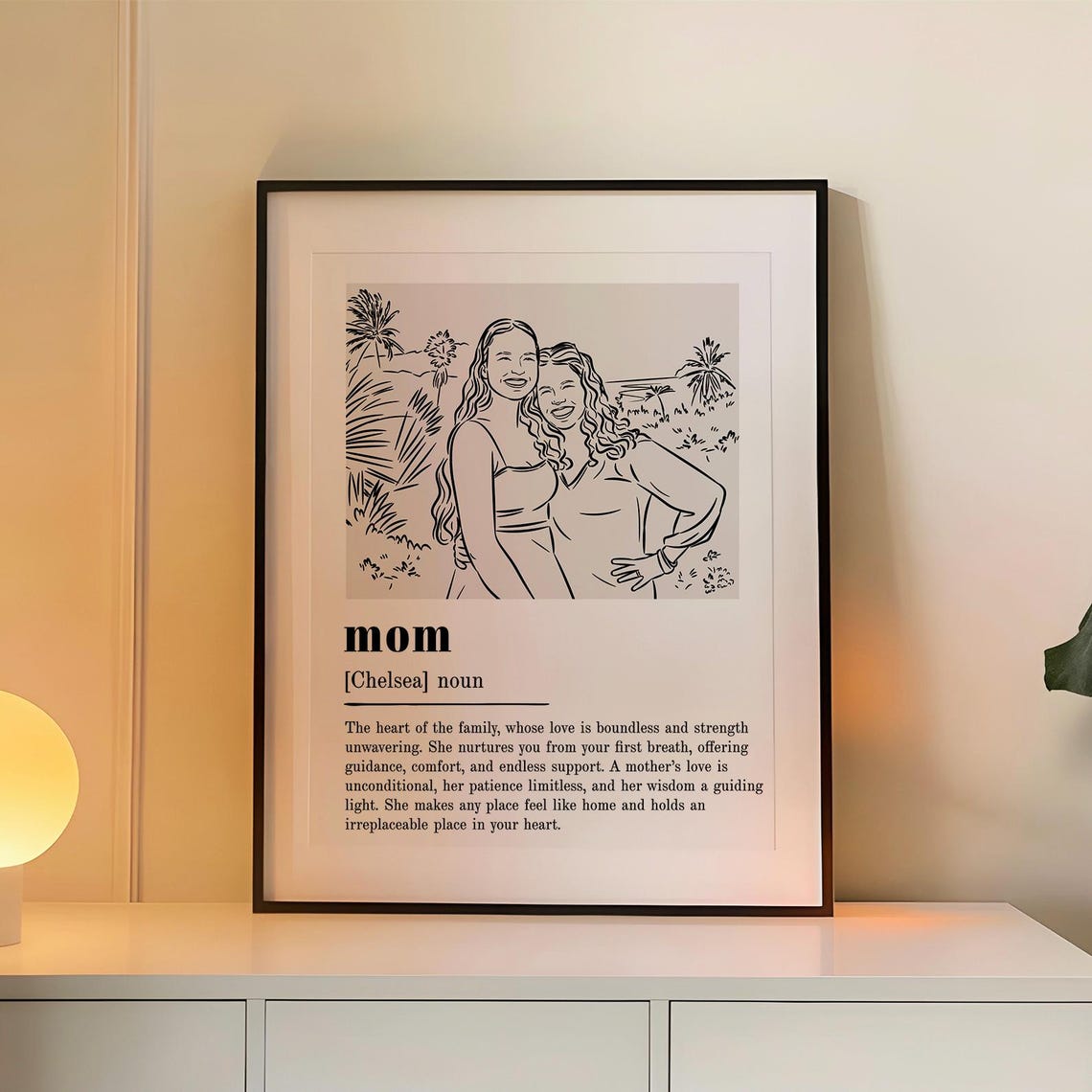 Personalized Mom Definition Line Art Print With Custom Portrait