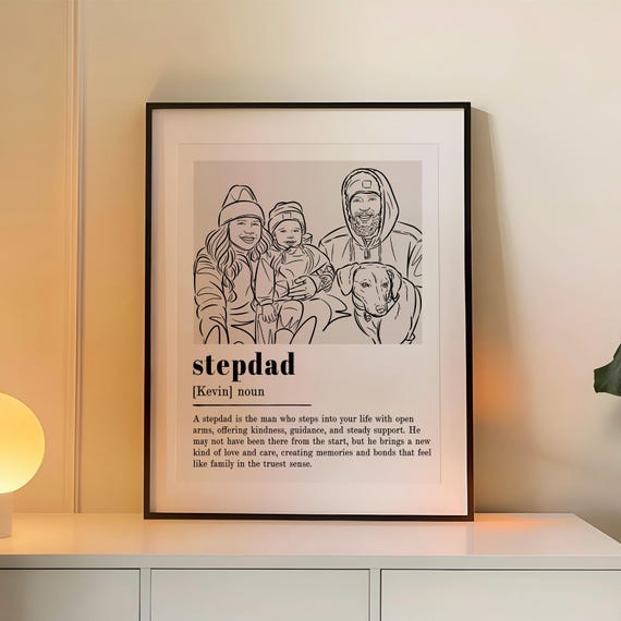 Custom Stepdad Portrait Sentimental Blended Family Line Art From Photo Keepsake For Fathers Day Anniversary Wedding Or Birthday Gift