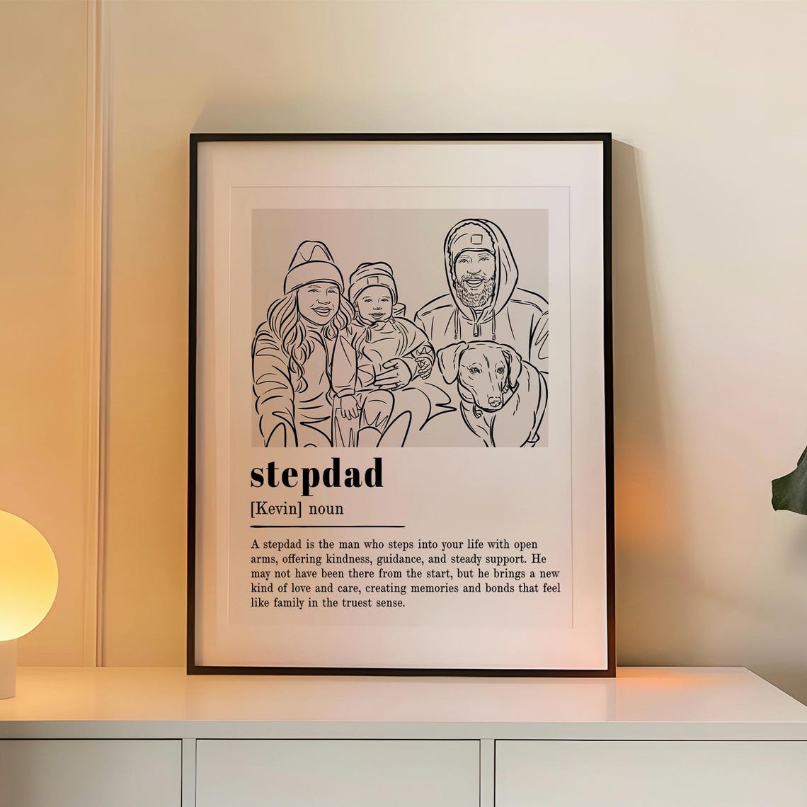Personalized Stepdad Definition Line Art Print With Family Portrait