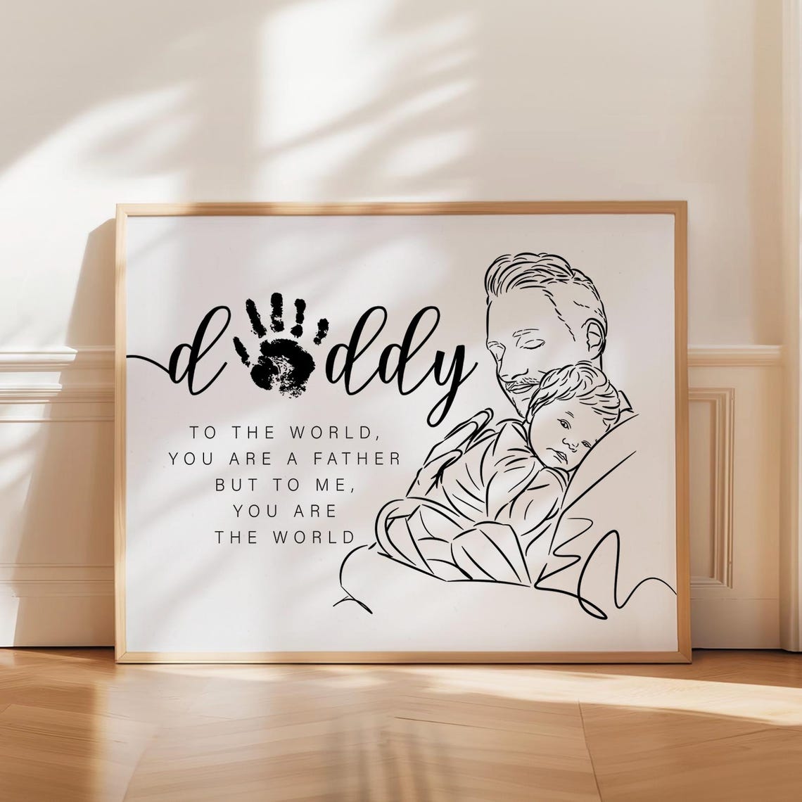 Personalized Papa Handprint Line Art Portrait With Quote Print - Image 2